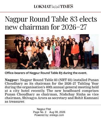 Lokmat Times clipping: Nagpur Round Table 83 elects new chairman for 2026-27