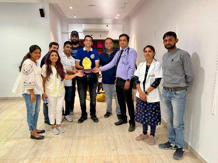 Felicitation at the blood donation camp