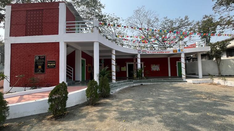 The Nagazari school dressed with bunting on inauguration day, February 2026