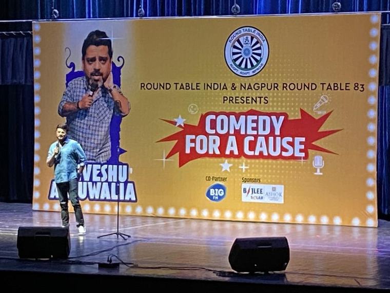 Jeeveshu Ahluwalia on stage at Comedy for a Cause, Suresh Bhat Auditorium, April 2023