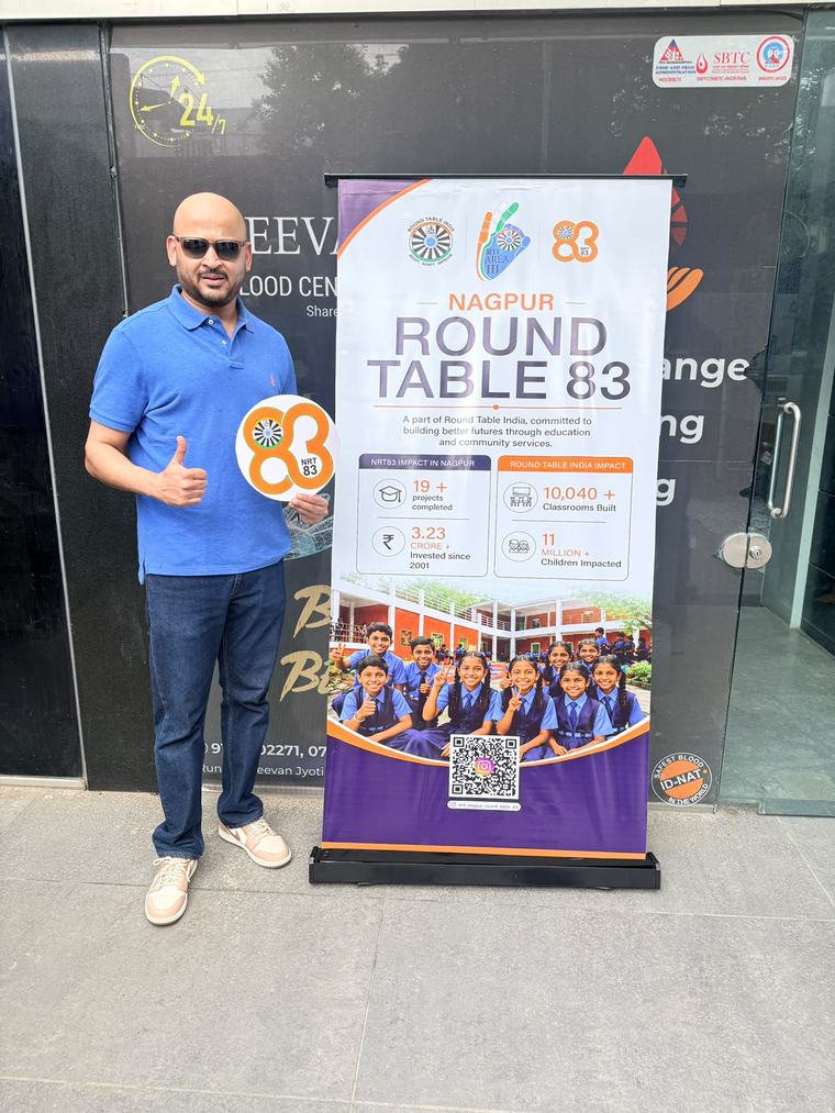 The Round Table 83 banner at Jeevan Jyoti Blood Centre on the day of the drive