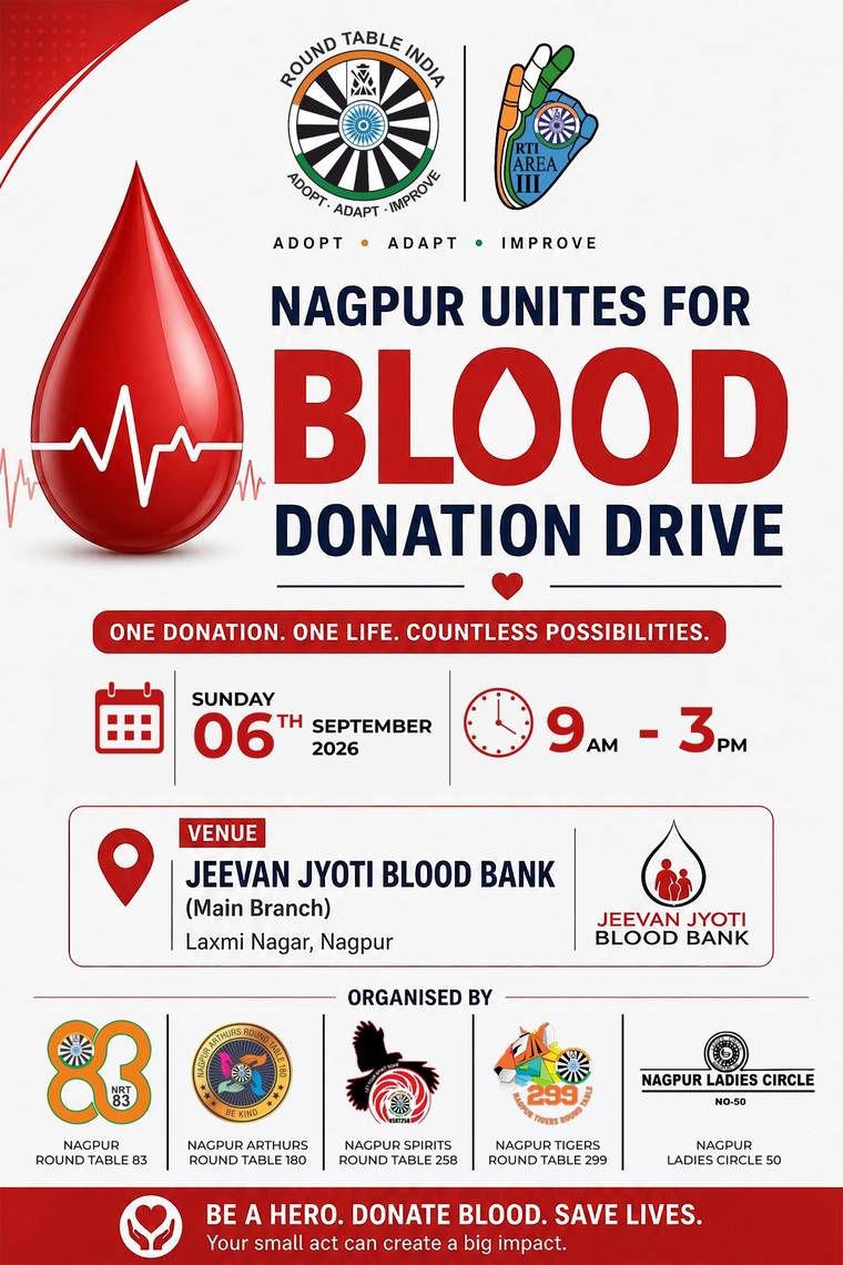 Nagpur Unites for Blood — donation drive poster, Sunday 6 September 2026, 9 AM to 3 PM, Jeevan Jyoti Blood Bank, Laxmi Nagar, Nagpur